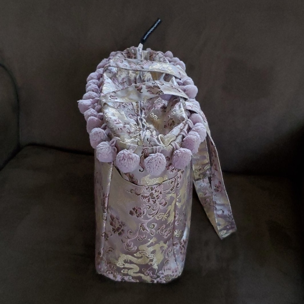 Silk Brocade Tote Bag with PomPoms - Picture 8 of 8